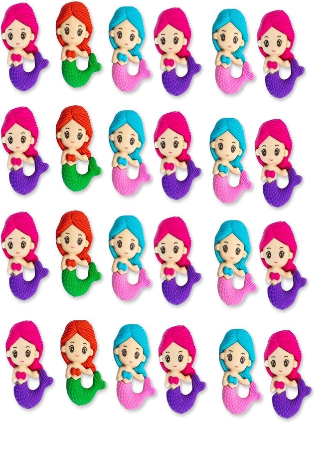 JMK CRAFTS ممحاة حورية البحر من JMK CRAFTS للأطفال | ممحاة أقلام رصاص مطاطية برسومات كرتونية لطيفة للبنات | أدوات مكتبية غير سامة وممتعة للمدرسة وهدايا أعياد الميلاد | عبوة من 24 ممحاة ملونة - Image 1